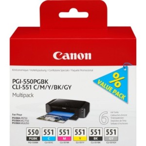 Canon Encre 6496B005 PGI-550 CLI-551 Multipack BK C M Y GY