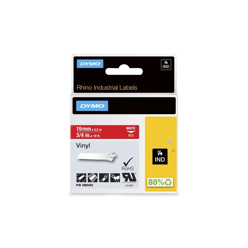 Dymo Ruban encreur 1805422 Rhino Industrial Vinyl XL Blanc sur rouge