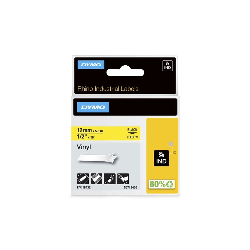 Dymo Ruban encreur 18432 Rhino Industrial Vinyl L Noir sur Jaune