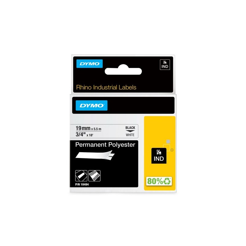 Dymo Ruban encreur 18484 Rhino Industrial Polyester XL Noir sur Blanc
