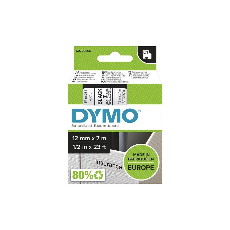 Dymo Ruban encreur S0720500 45010 Noir sur transparent