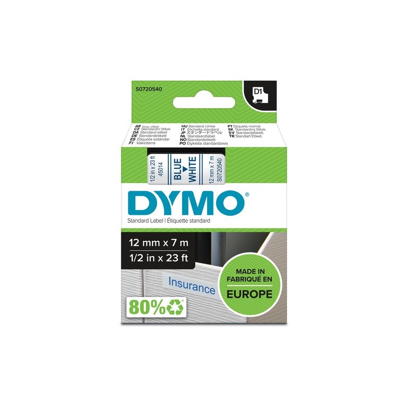 Dymo Ruban encreur S0720540 45014 Bleu sur Blanc