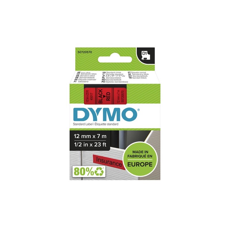 Dymo Ruban encreur S0720570 45017 Noir sur rouge