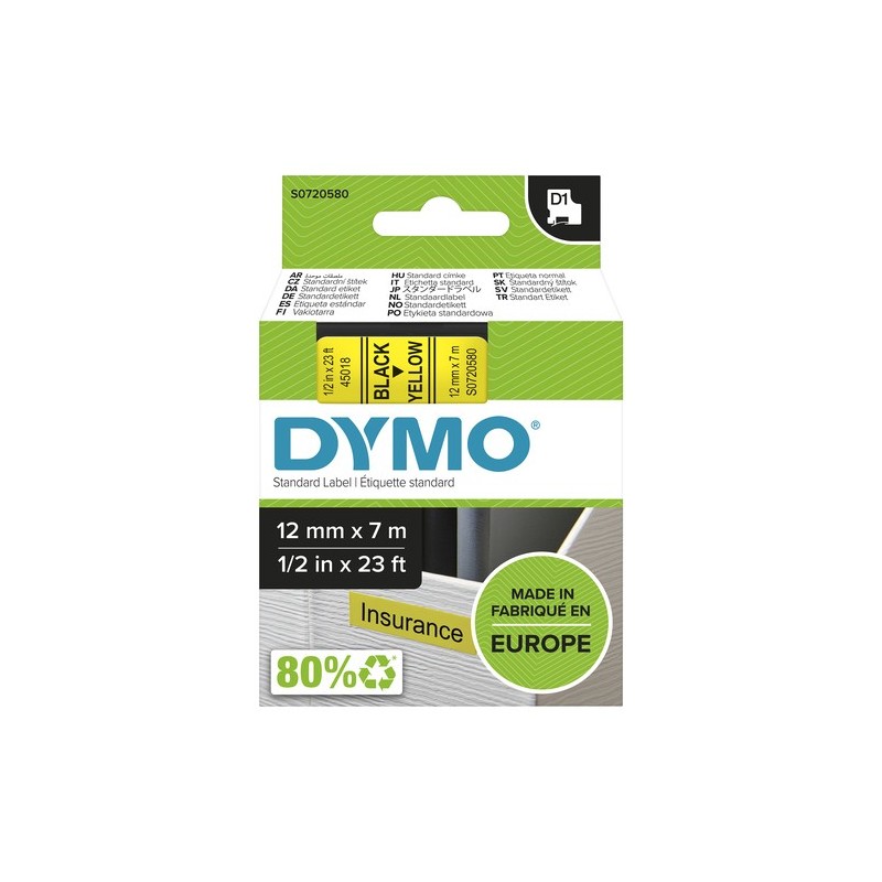 Dymo Ruban encreur S0720580 45018 Noir sur Jaune
