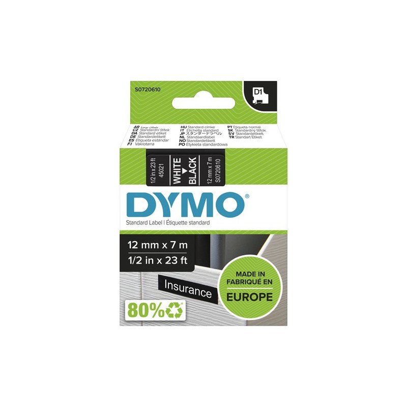 Dymo Ruban encreur S0720610 45021 Blanc sur Noir