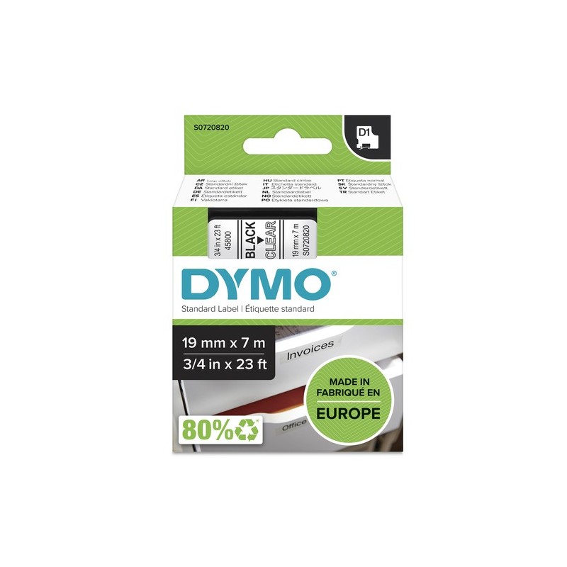 Dymo Ruban encreur S0720820 45800 Noir sur transparent