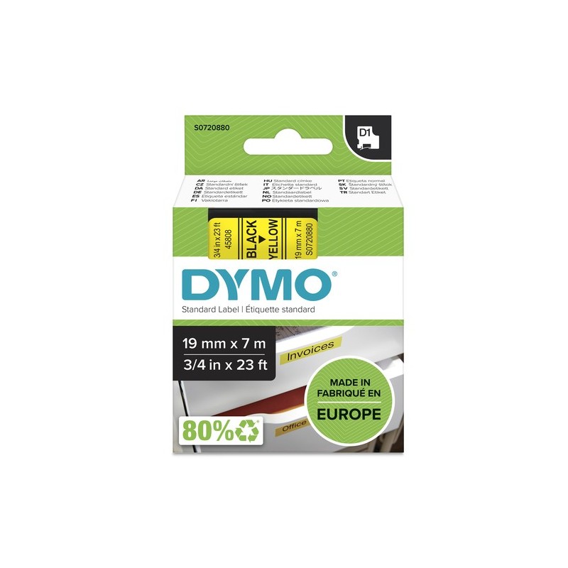 Dymo Ruban encreur S0720880 45808 Noir sur Jaune