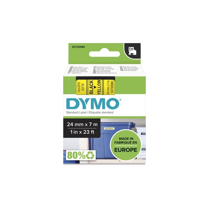 Dymo Ruban encreur S0720980 53718 Noir sur Jaune