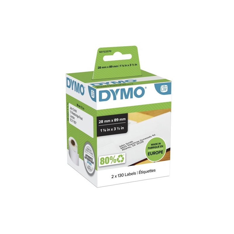 Dymo Étiquette S0722370 99010 Double pack Noir sur Blanc