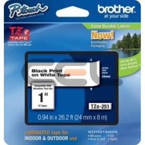 Brother Ruban encreur TZE251CIV TZE-251CIV 20-Pack Noir sur Blanc
